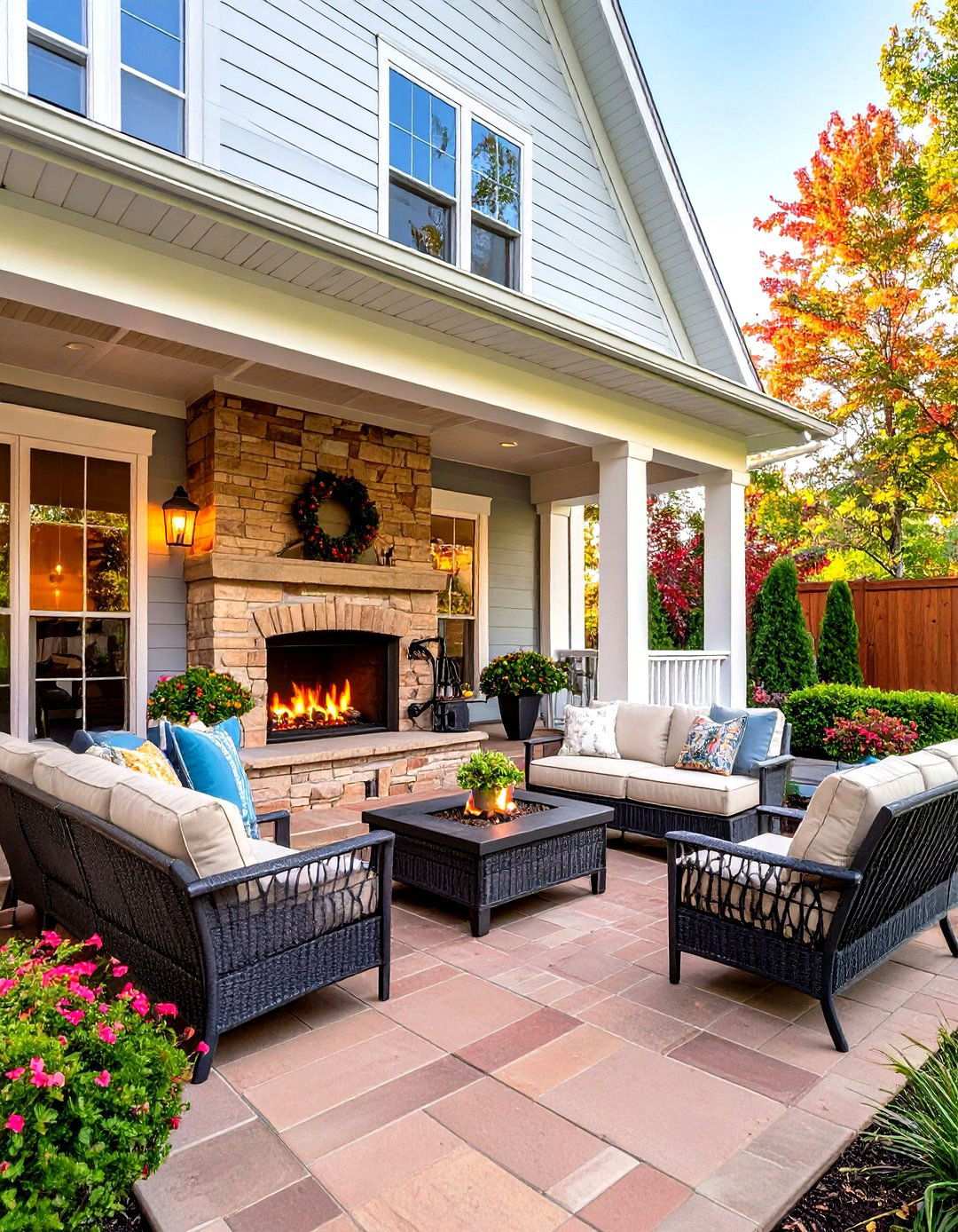 Fire Feature Focal Point Large Front Porch - 24 Large Front Porch Ideas