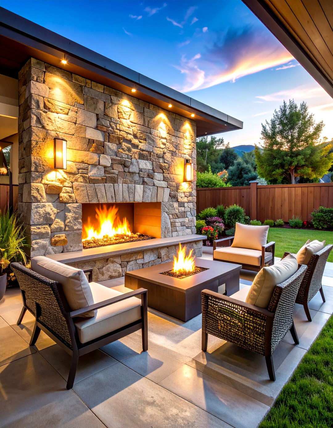 Fire Feature Integration Walls - 24 Patio Wall Ideas
