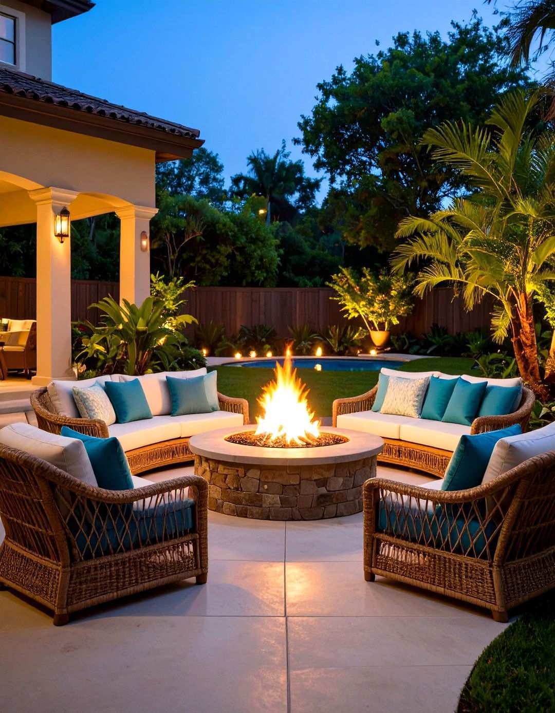 Fire Pit Paradise with Tropical Seating - 24 Tropical Backyard Ideas