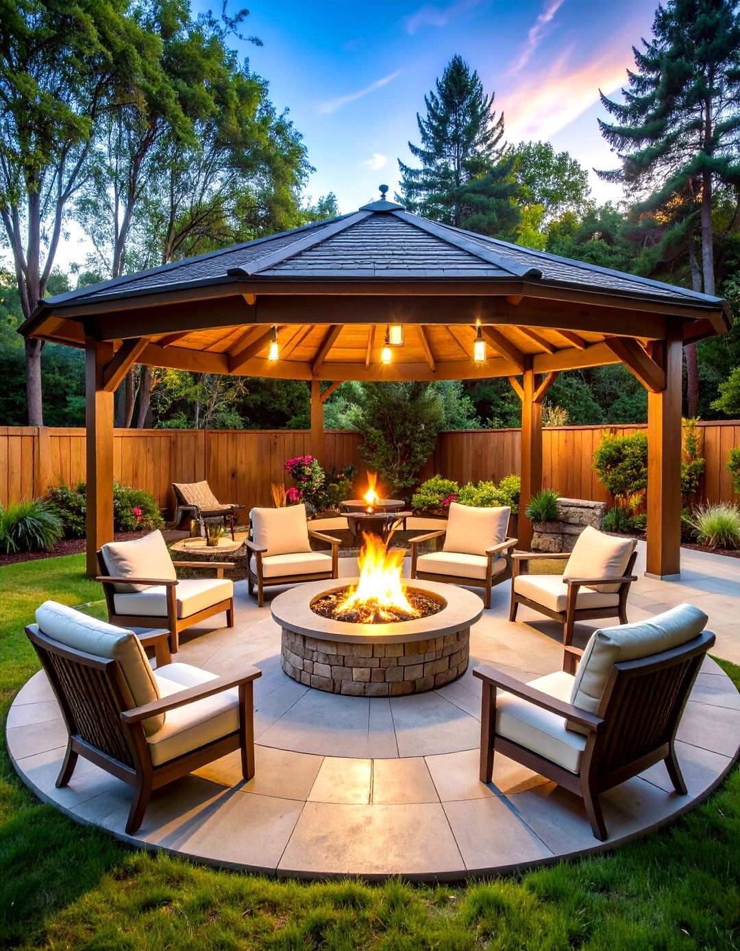 Fire Pit Pavilion with Central Gathering Space - 24 Outdoor Pavilion Ideas