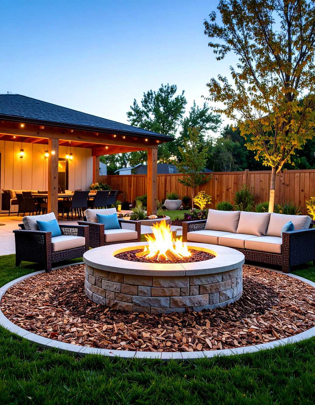 Fire Pit Seating Area with Wood Mulch - 24 mulch patio ideas