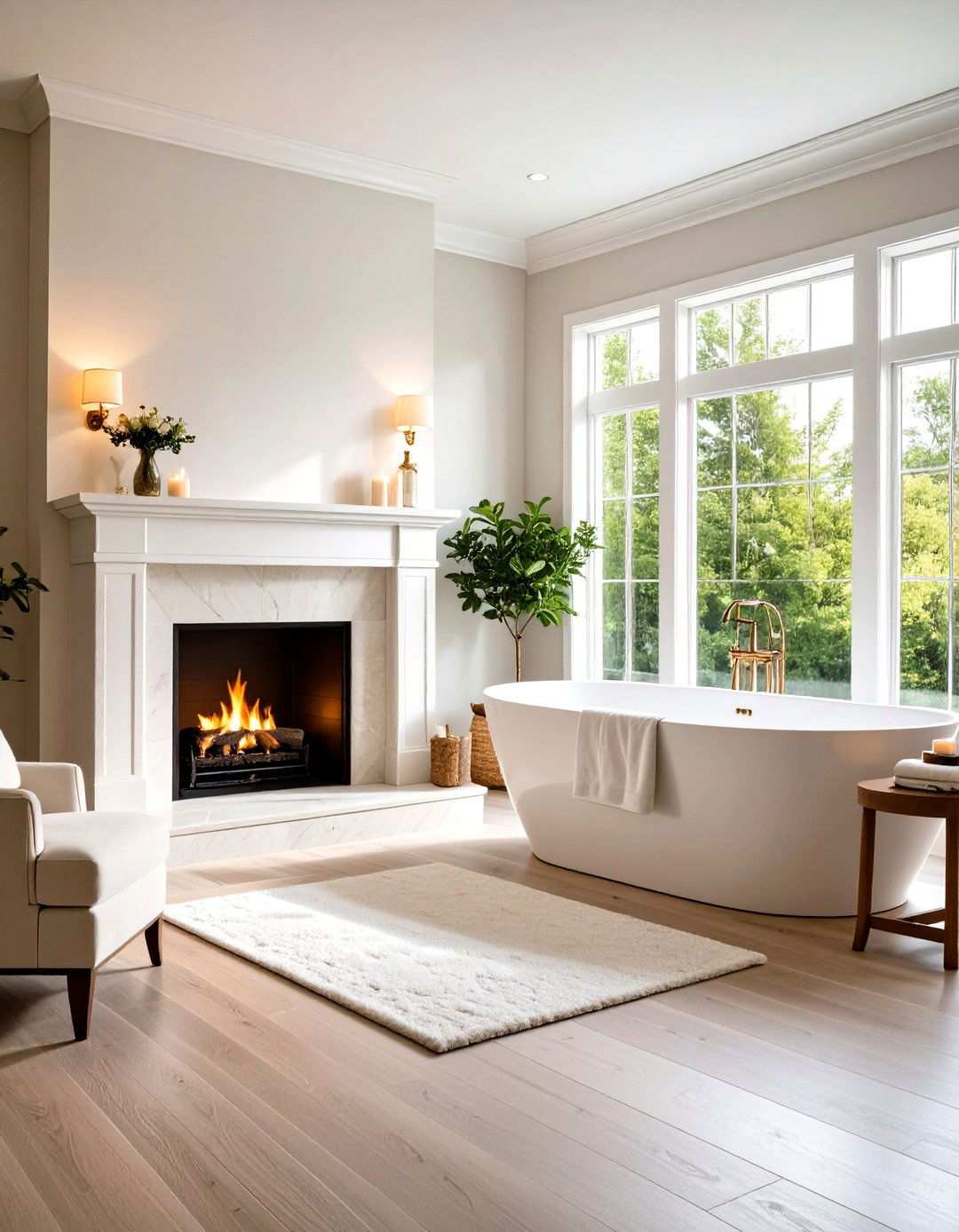 Fireplace Warmth Luxury Addition - 24 Large Bathroom Ideas