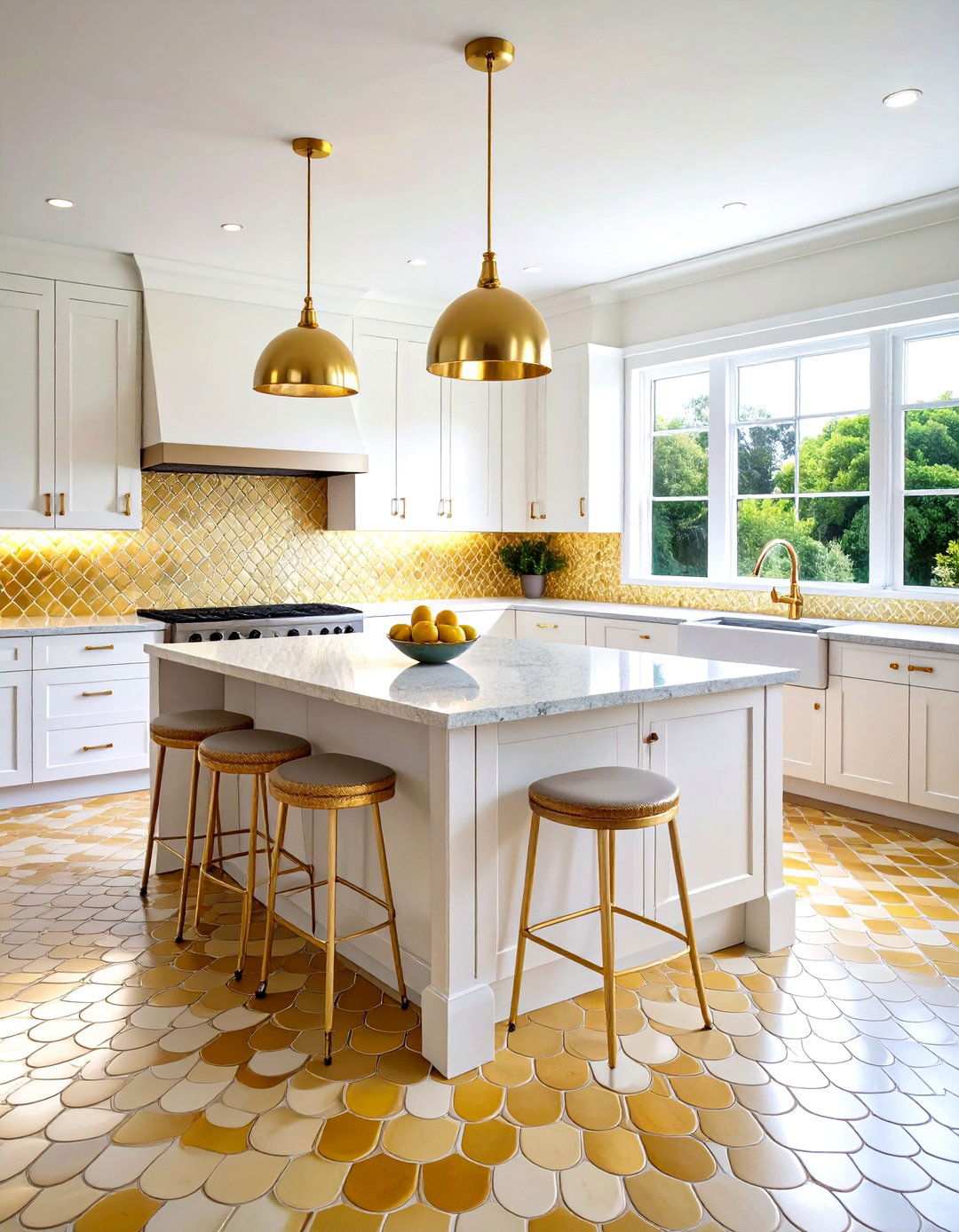 Fish Scale White and Gold Mosaic Design - 24 White and Gold Kitchen Backsplash Ideas
