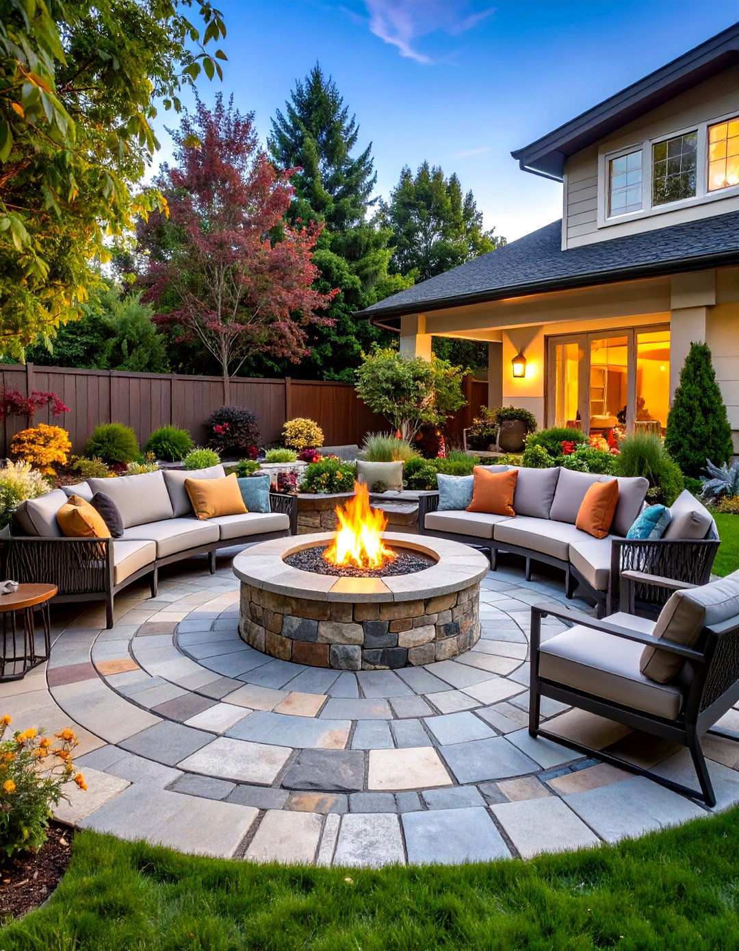 Flagstone Circular Patio with Central Fire Pit - 24 Stone Patio With a Fire Pit Ideas
