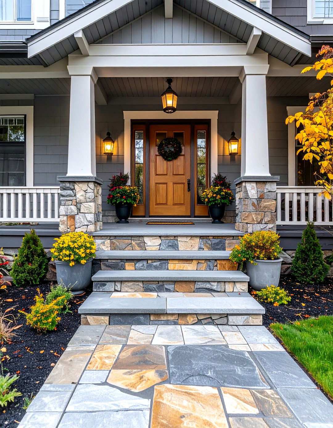 Flagstone Front Porch Elegance - 24 Stone Porch Ideas