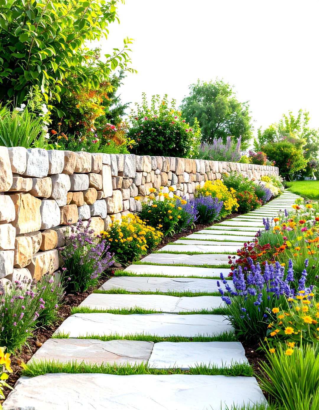 Flagstone Pathway Border Walls - 24 Stone Wall Ideas