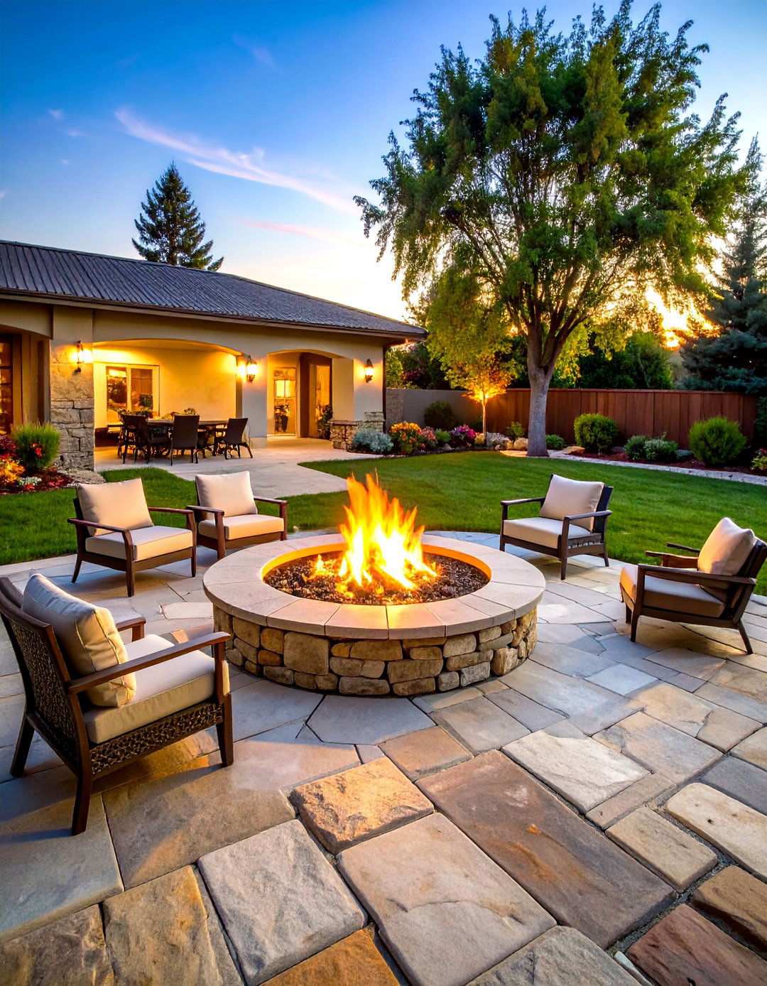 Flagstone Patio Integration - 24 Rock Fire Pit Ideas