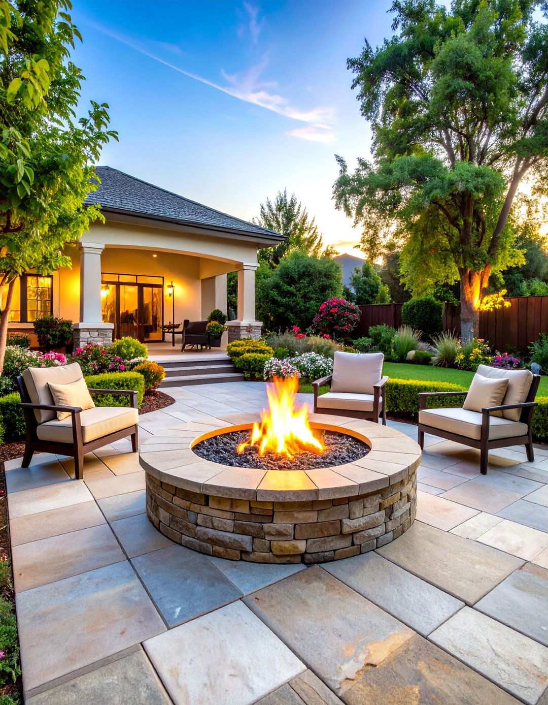 Flagstone Patio Integration Fire Pit - 24 Stone Fire Pit Ideas