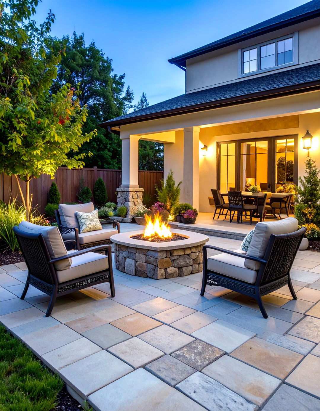 Flagstone Patio with Natural Fire Pit - 24 Rustic Patio Ideas