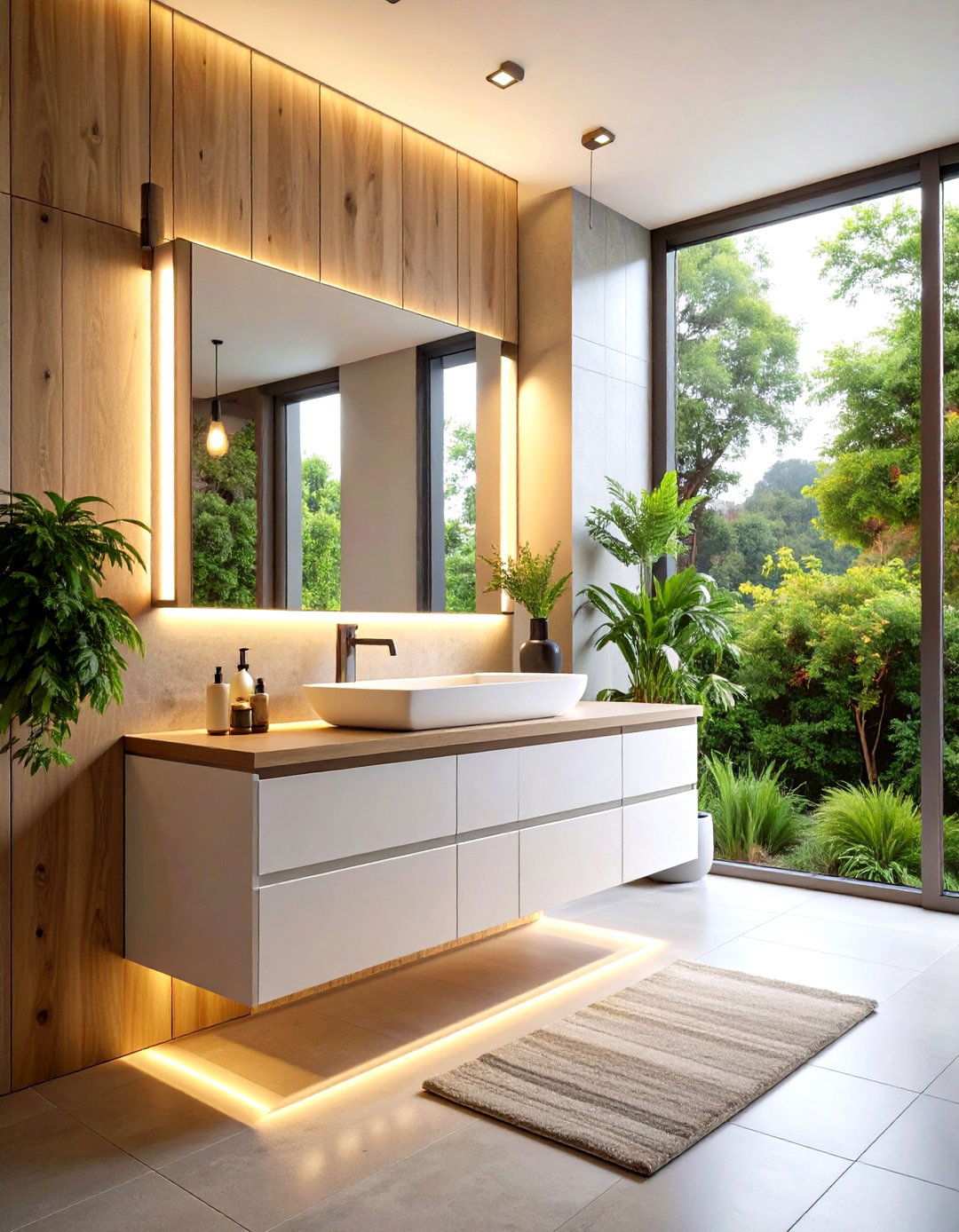 Floating Bathroom Vanity with LED Underlighting - 24 Small Bathroom Vanity Ideas