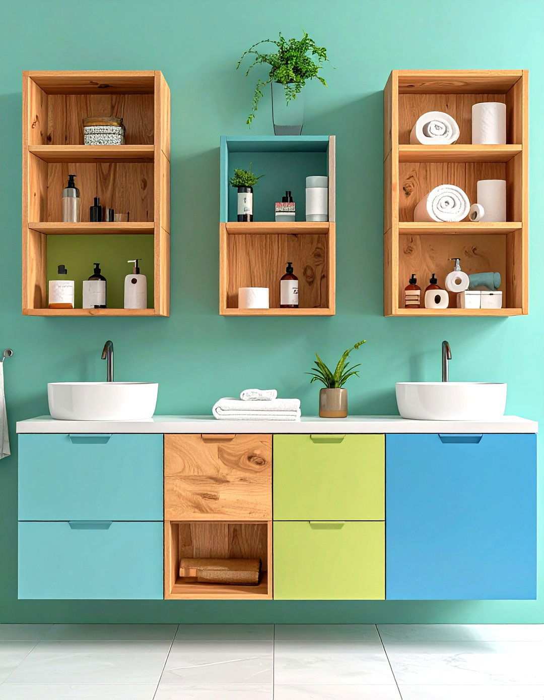 Floating Box Shelves with Sliding Doors - 24 Toilet Paper Storage Ideas