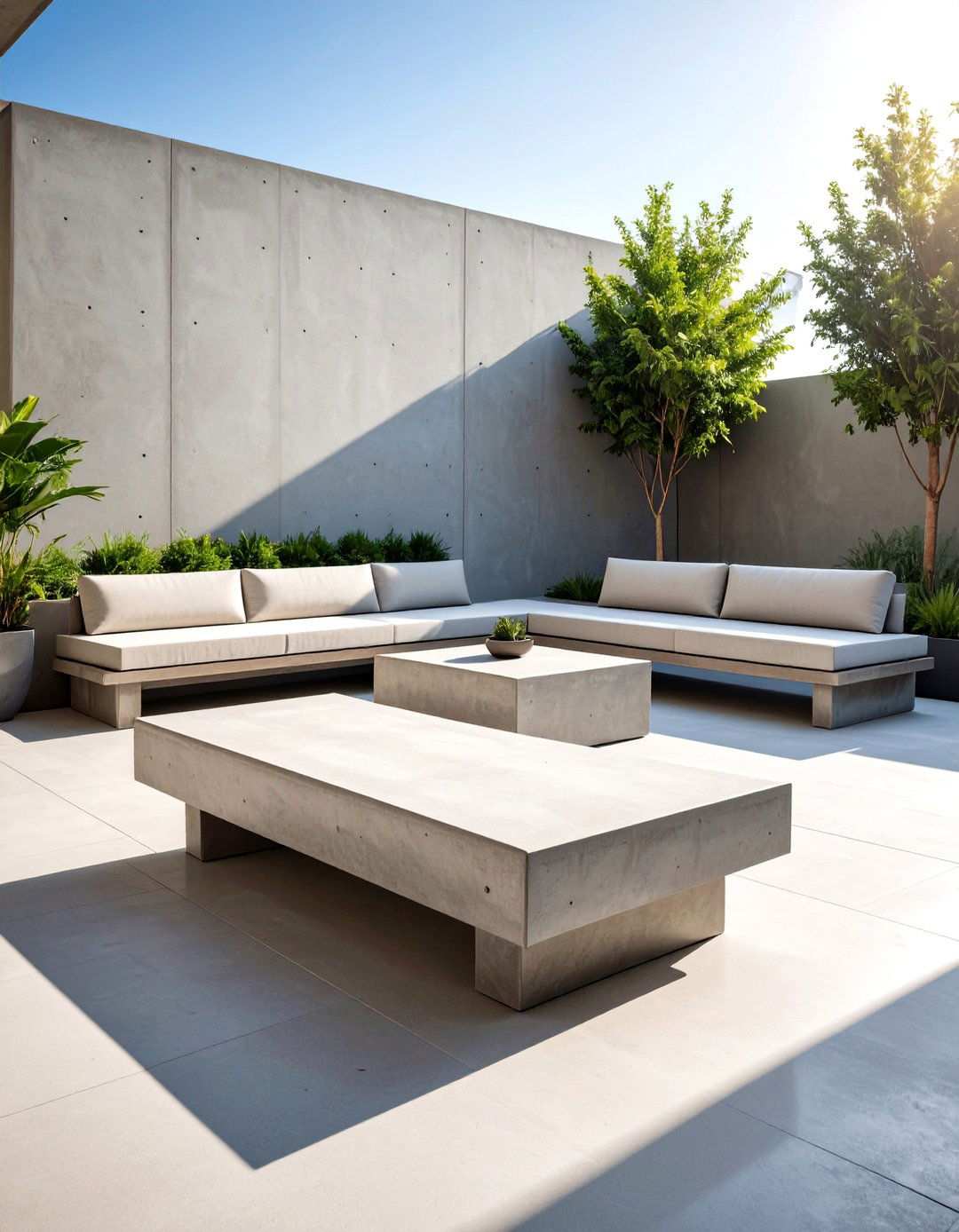 Floating Concrete Bench Seating - 24 Mid-century Modern Patio Ideas