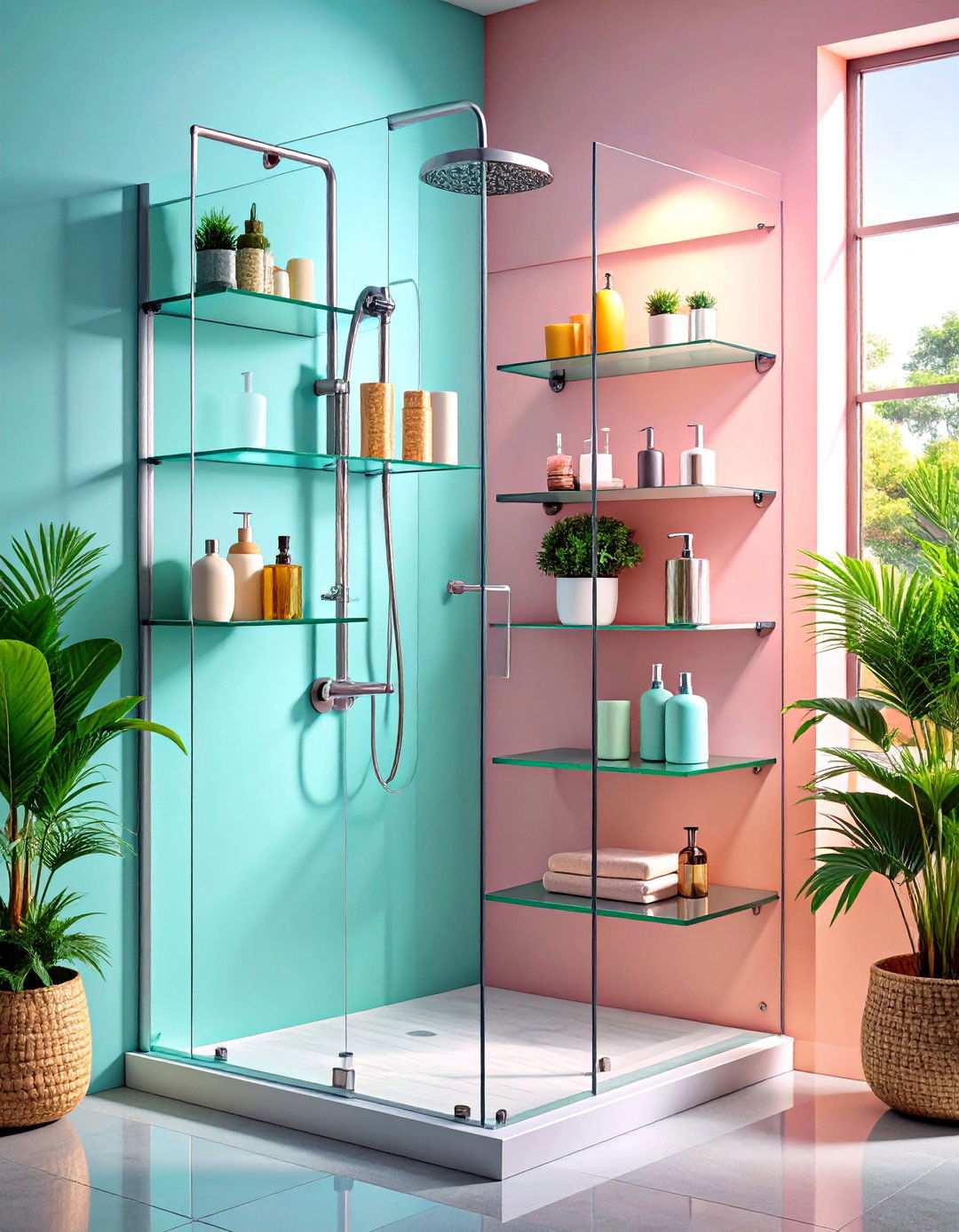 Floating Corner Shelves - 24 Shower Storage Ideas