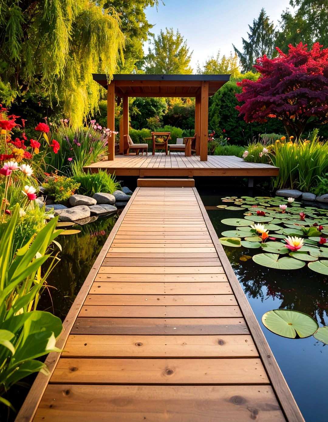 Floating Deck with Pond Integration - 24 Tropical Backyard Ideas