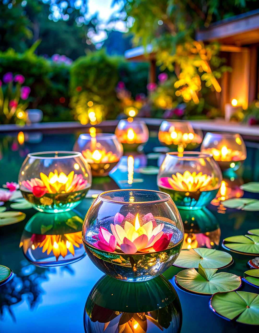 Floating Lantern Water Feature Display - 24 Lantern Centerpiece Ideas