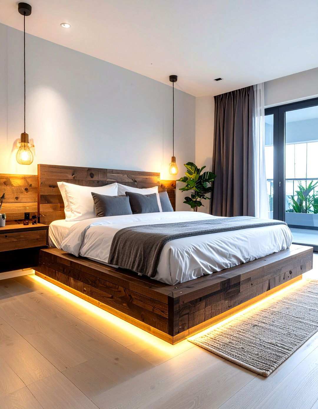 Floating Pallet Bed Frame with Integrated Nightstands - 24 Pallet Furniture Ideas