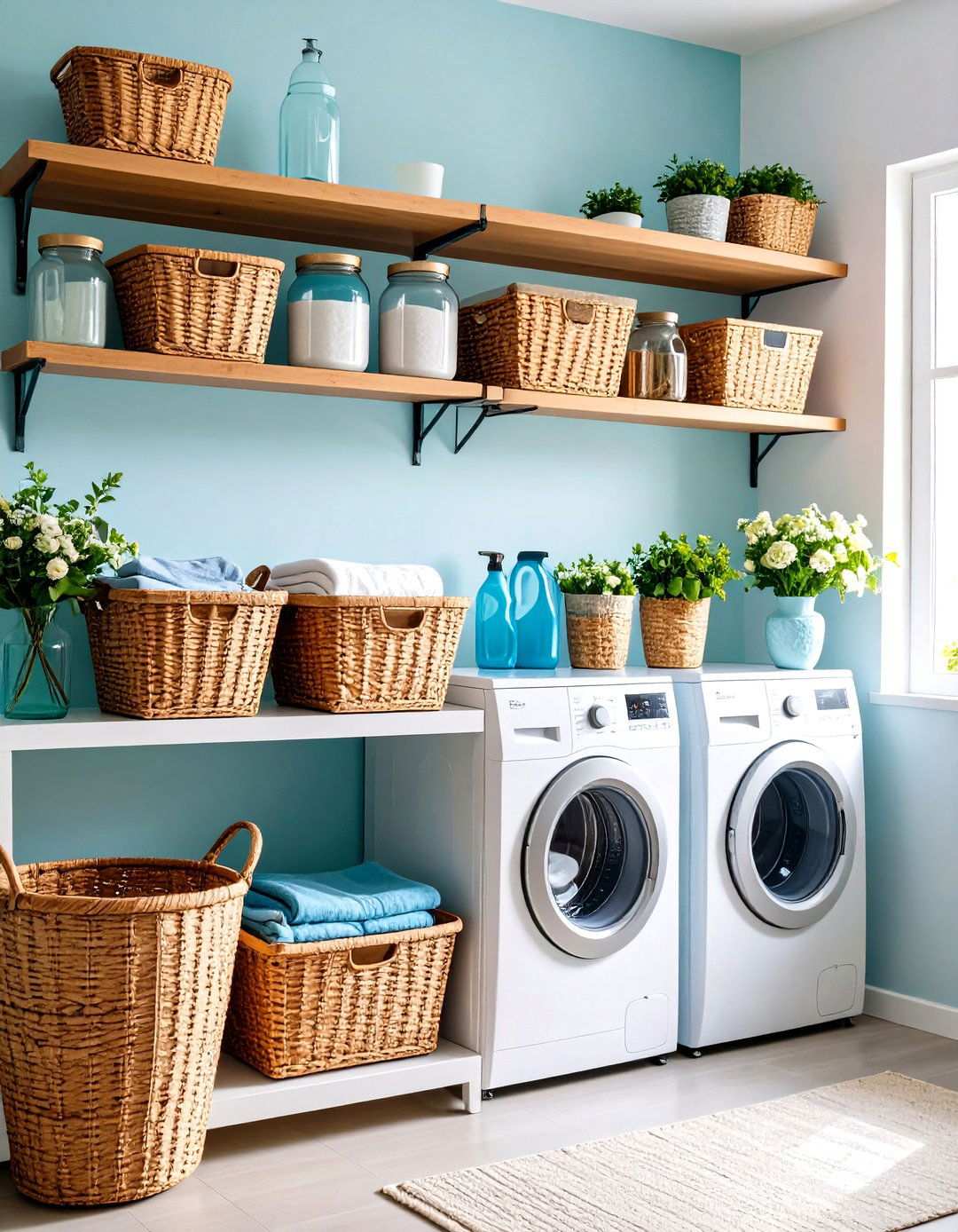 Floating Shelf Display Storage - 24 Small Laundry Room Ideas With a Top Load Washing Machine