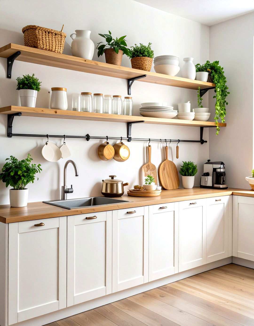 Floating Shelf Kitchen Storage - 24 Kitchens Without Upper Cabinets