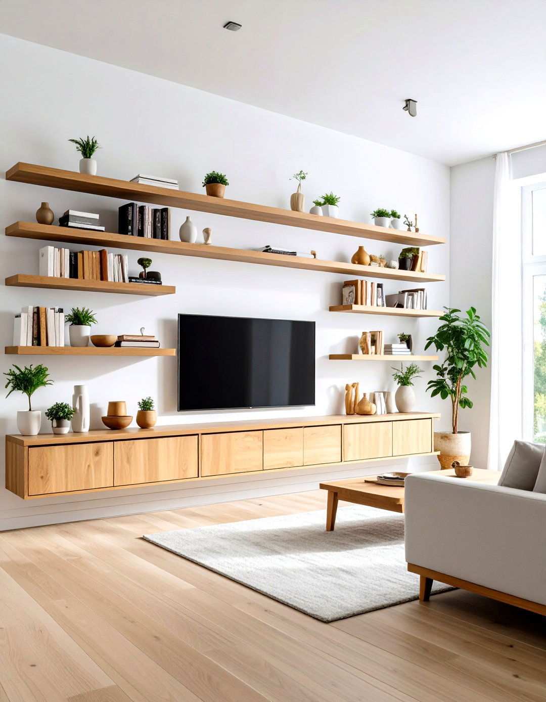 Floating Shelf Media Wall Design - 24 Tv Console Decor Ideas