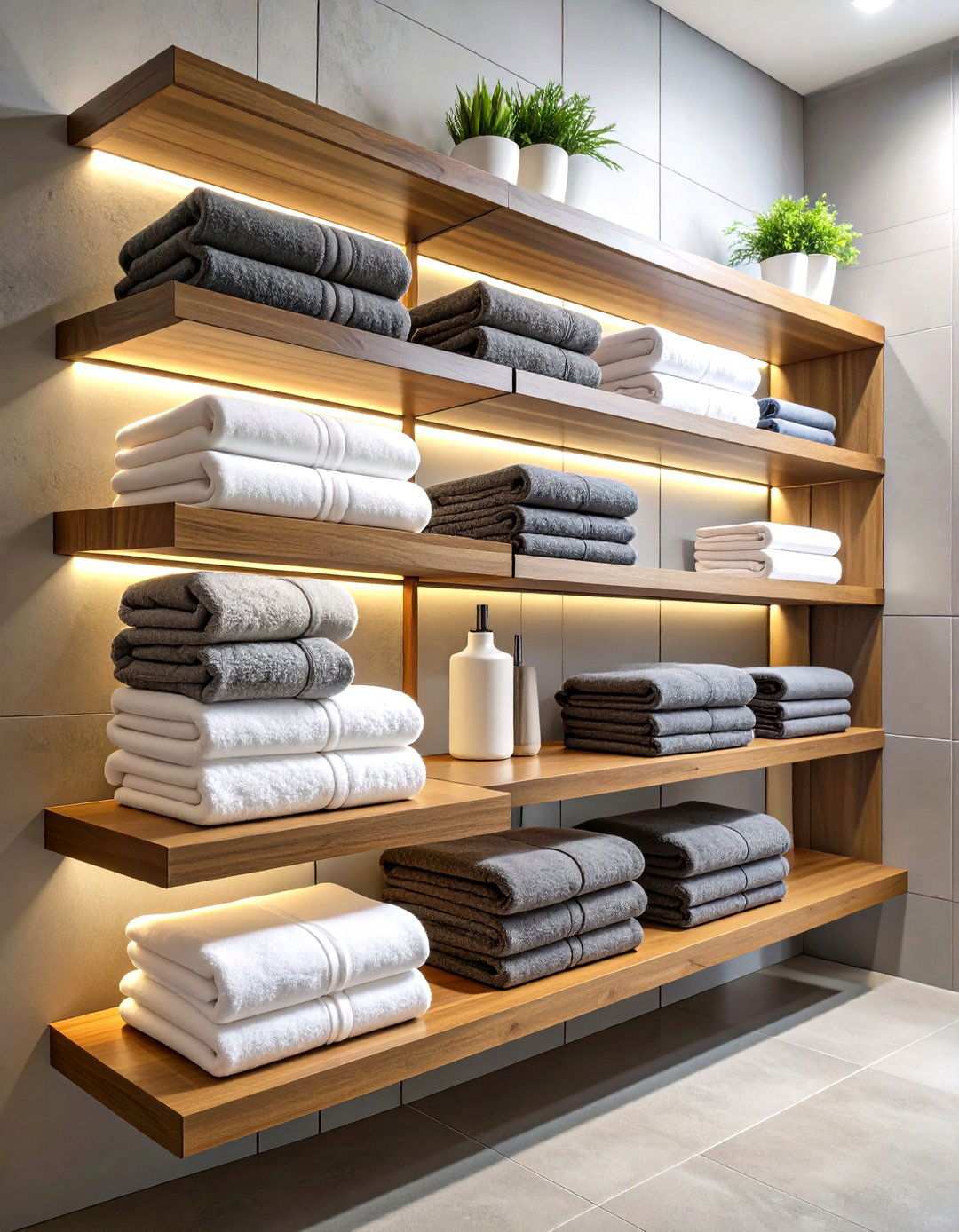 Floating Shelf Towel Display - 24 Towel Storage Ideas
