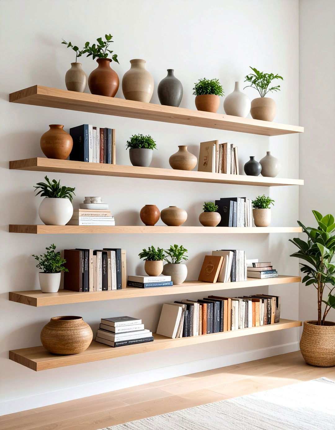 Floating Shelves Display - 24 Japandi Living Room Ideas