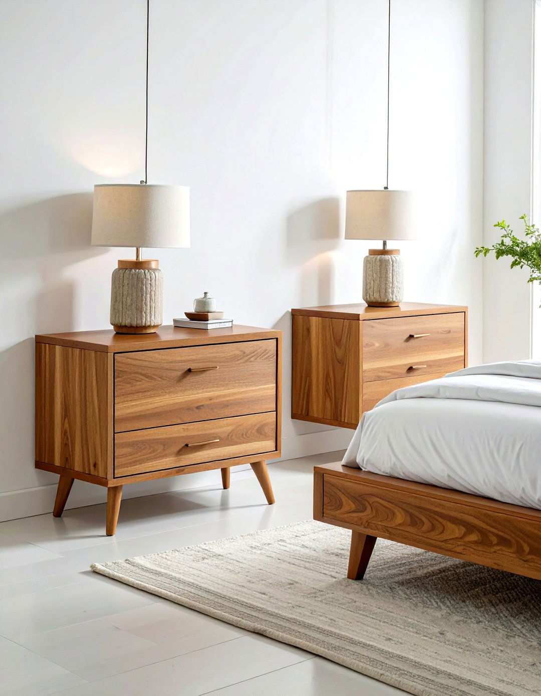 Floating Walnut Nightstands - 24 Midcentury Modern Bedroom Decorating Ideas