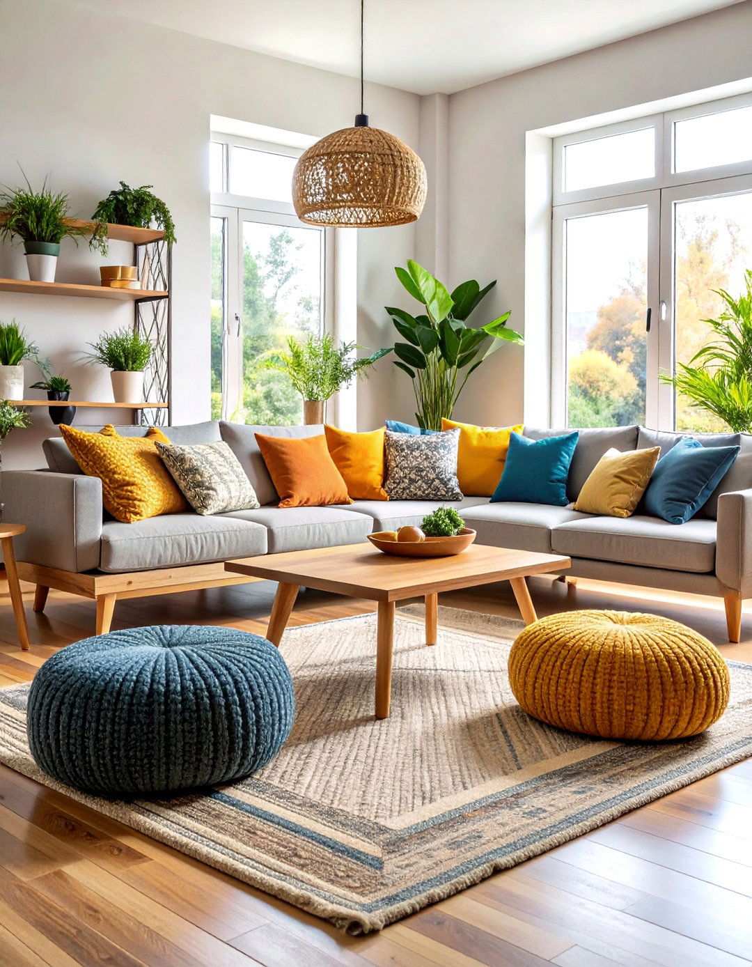 Floor Cushion Casual Seating Living Room - 24 Neutral Boho Living Room Ideas