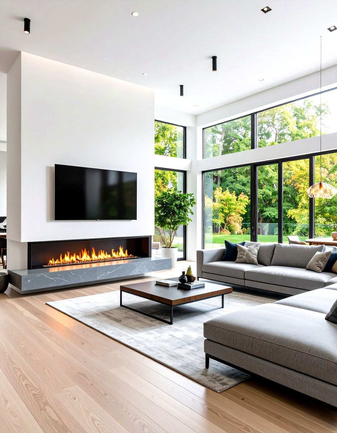 Floor to Ceiling Slate Linear Fireplace - 24 Linear Fireplace Ideas With Tv Above