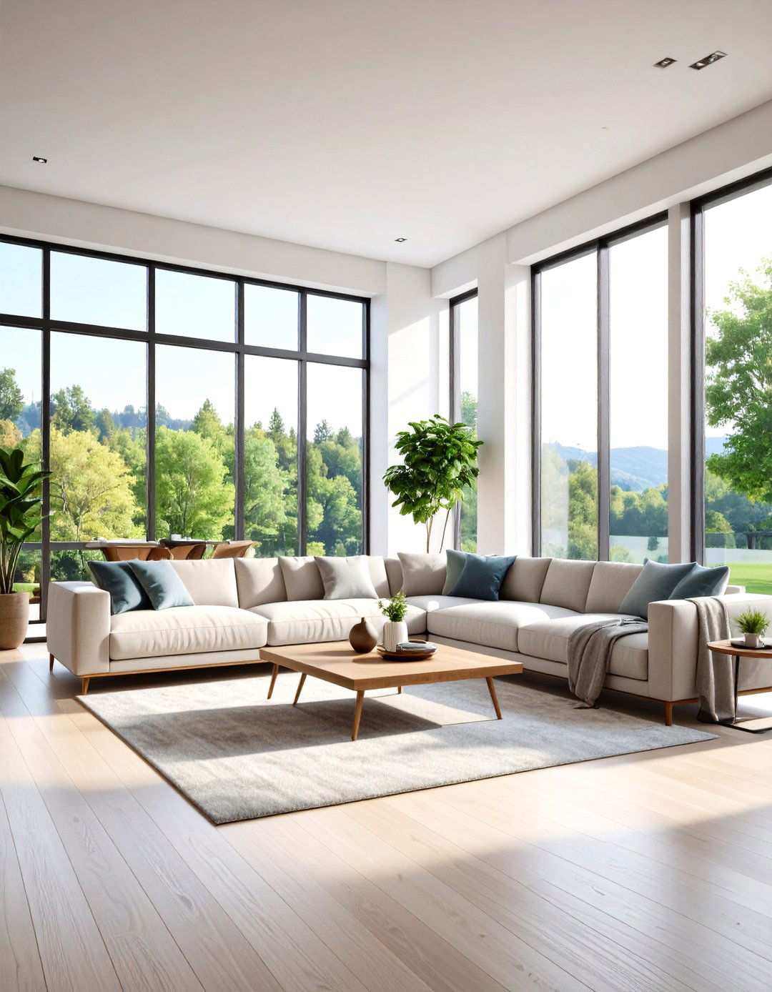 Floor to Ceiling Window Panoramic Living Room - 24 Mansion Living Room Ideas