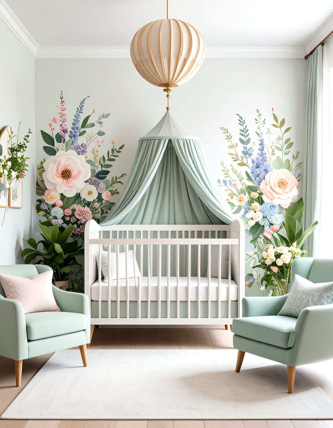 Floral Accent Wall Paradise - 24 Nursery Accent Wall Ideas