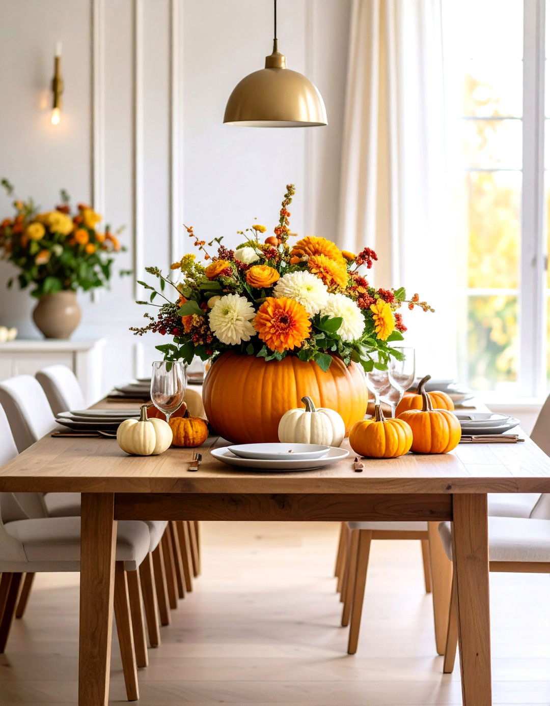 Floral Pumpkin Centerpiece Arrangement - 24 Pumpkin Decor Ideas
