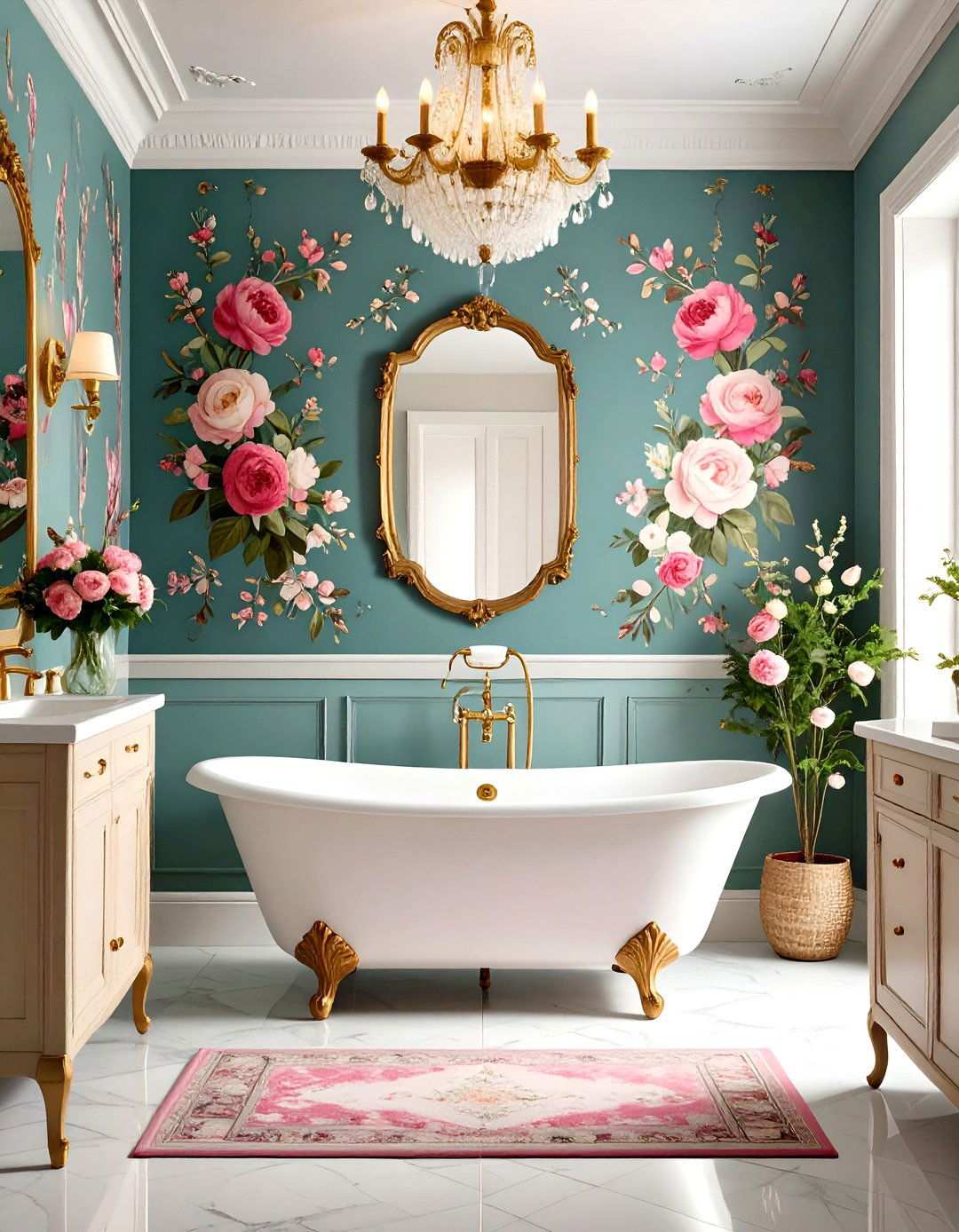 Floral Wallpaper Feature Wall - 24 Victorian Bathroom Ideas