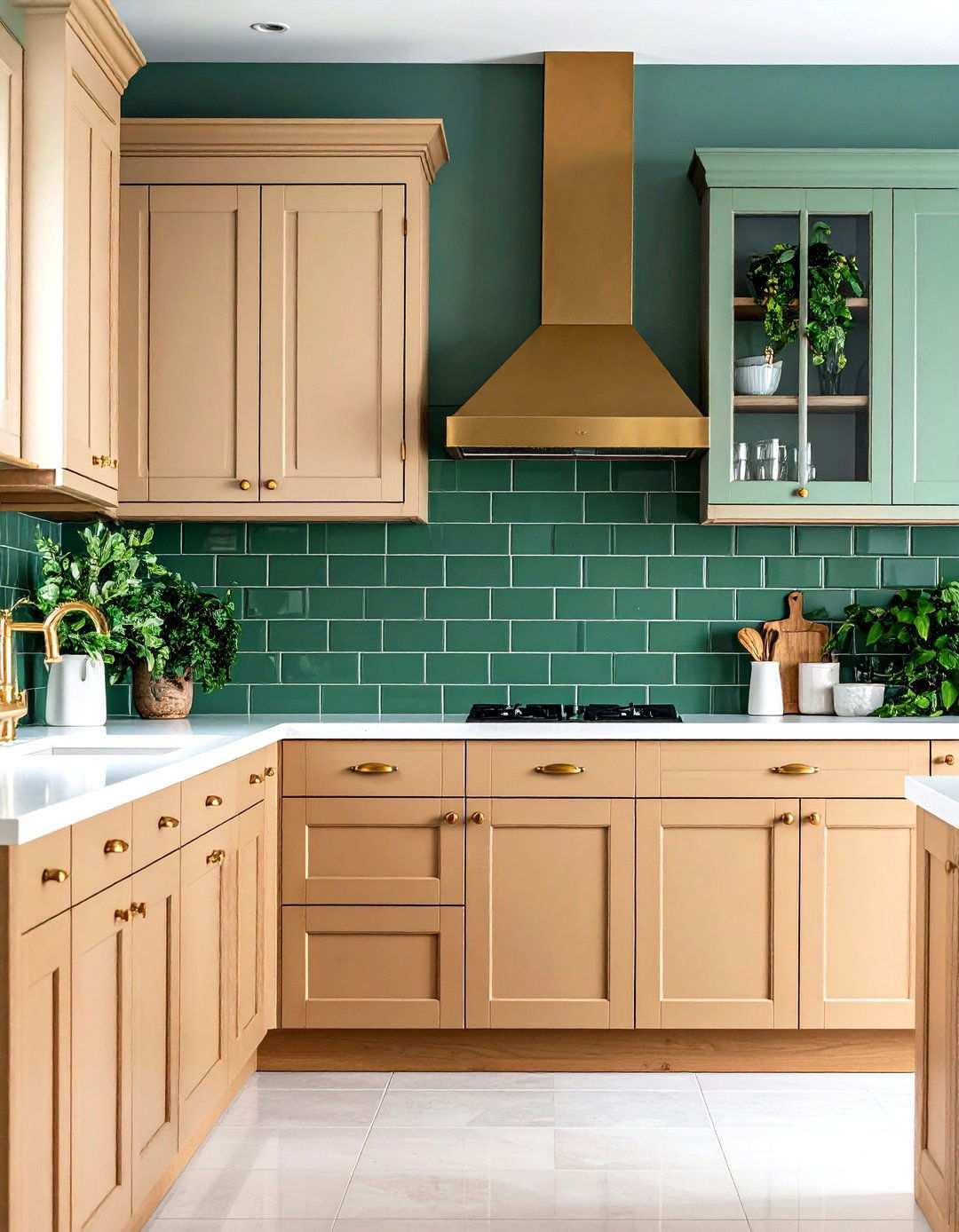 Forest Green Beveled Subway Kitchen Design - 24 Kitchen With Green Backsplash Ideas