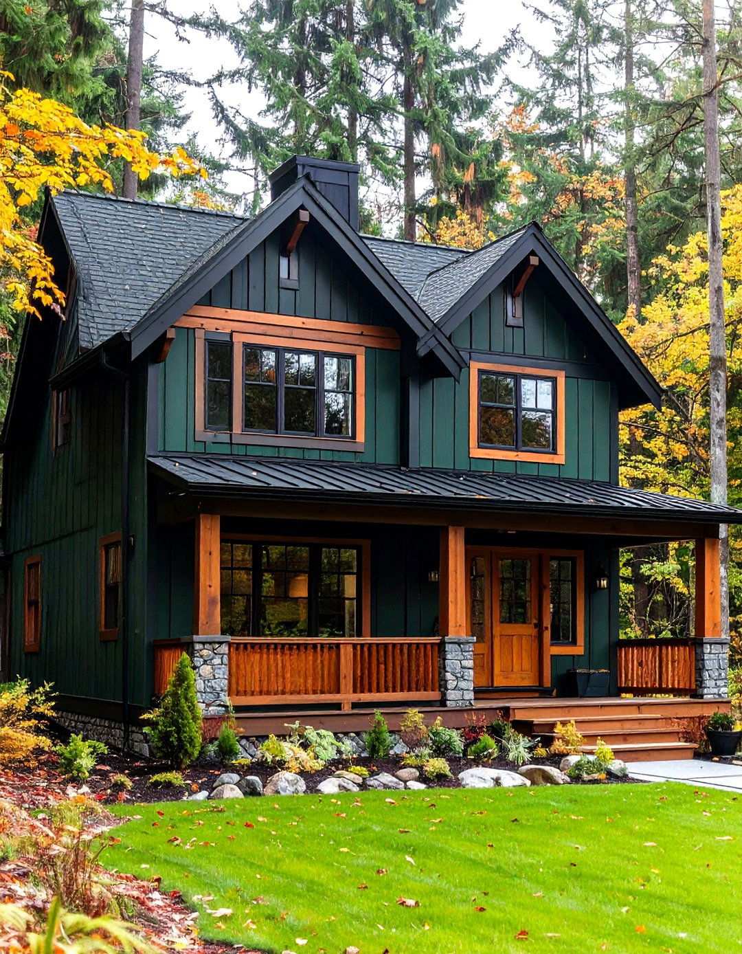 Forest Green Black Blend - 24 Paint Colors for a Modern Black House With Cedar Accents