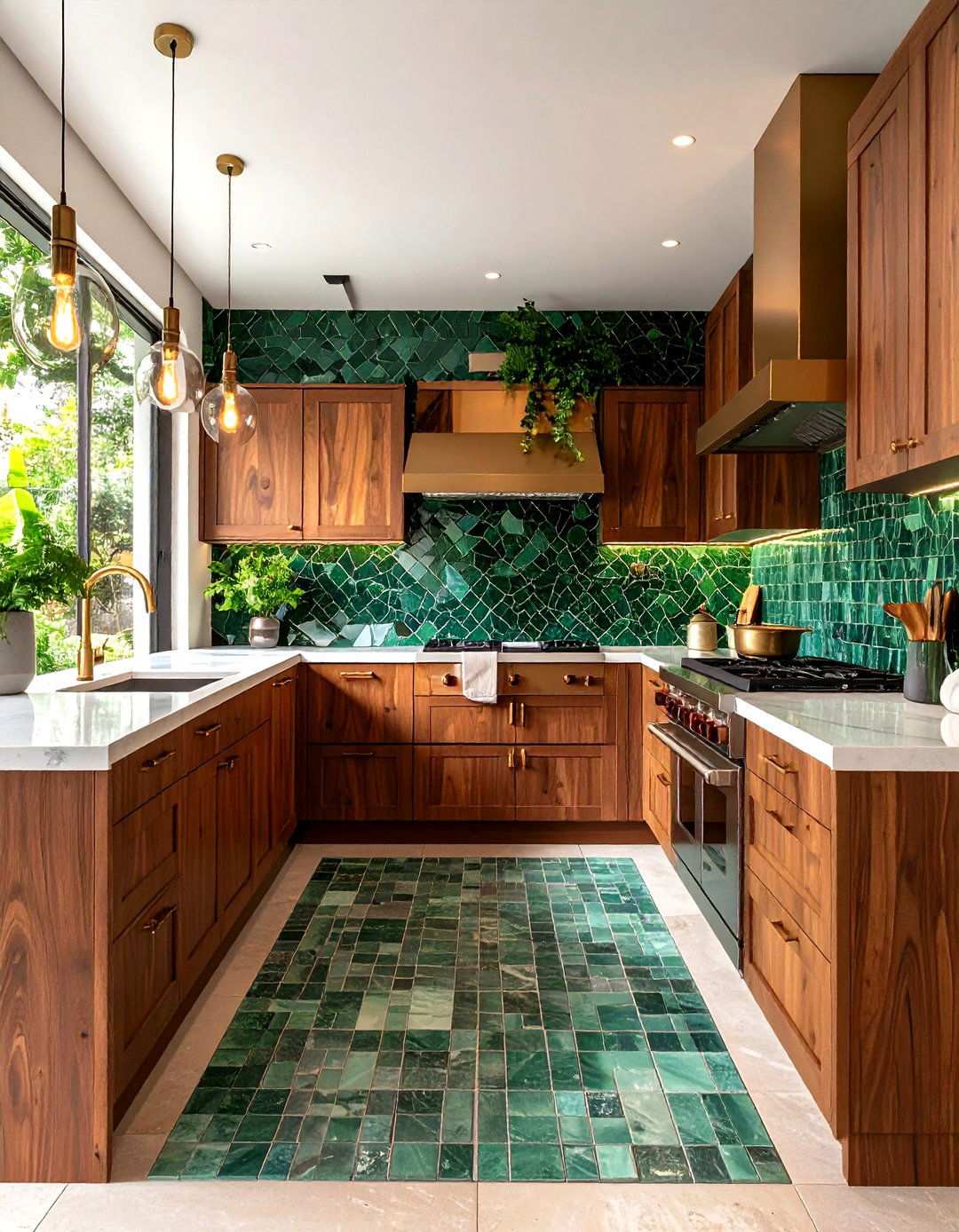 Forest Green Glass Mosaic Kitchen Backsplash - 24 Kitchen With Green Backsplash Ideas