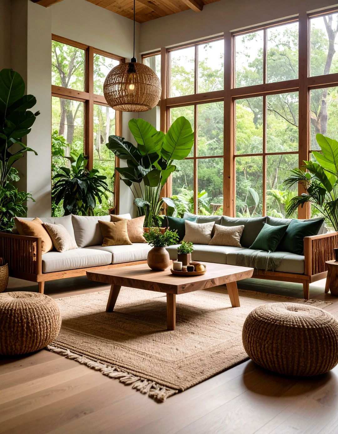 Forest Green Living Room with Natural Wood Accents - 24 Moody Living Room Ideas