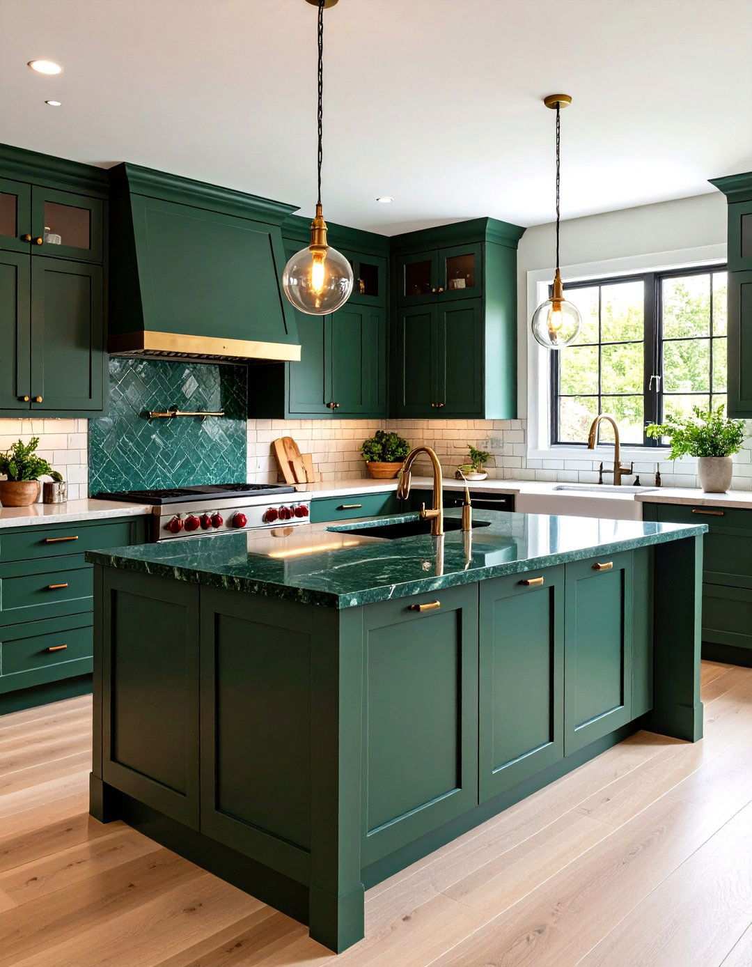 Forest Green Quartzite Transitional Kitchen - 24 Kitchen With Green Countertops Ideas
