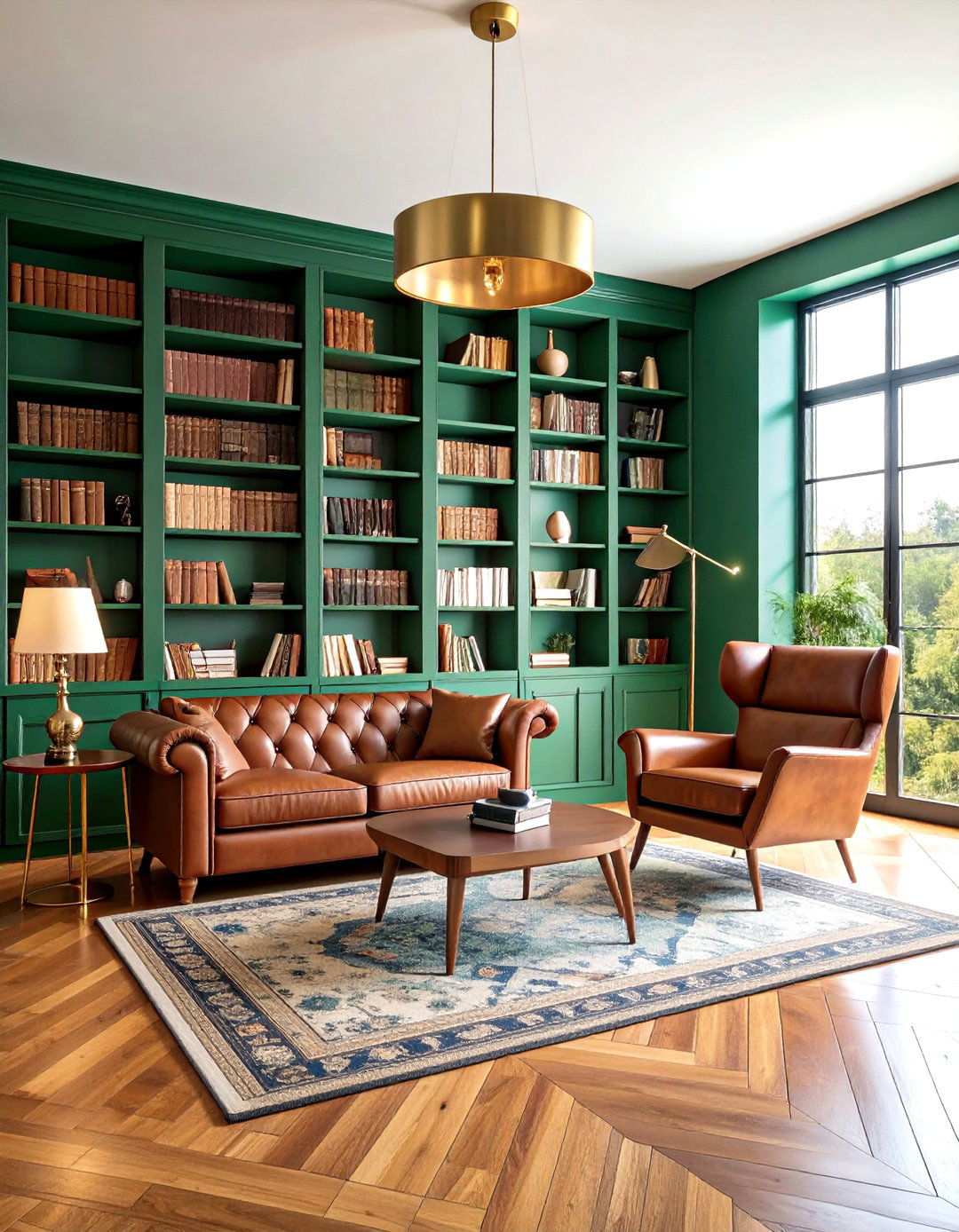 Forest Green Study with Leather Furnishings - 24 Ways to Decorate With Jewel Tones