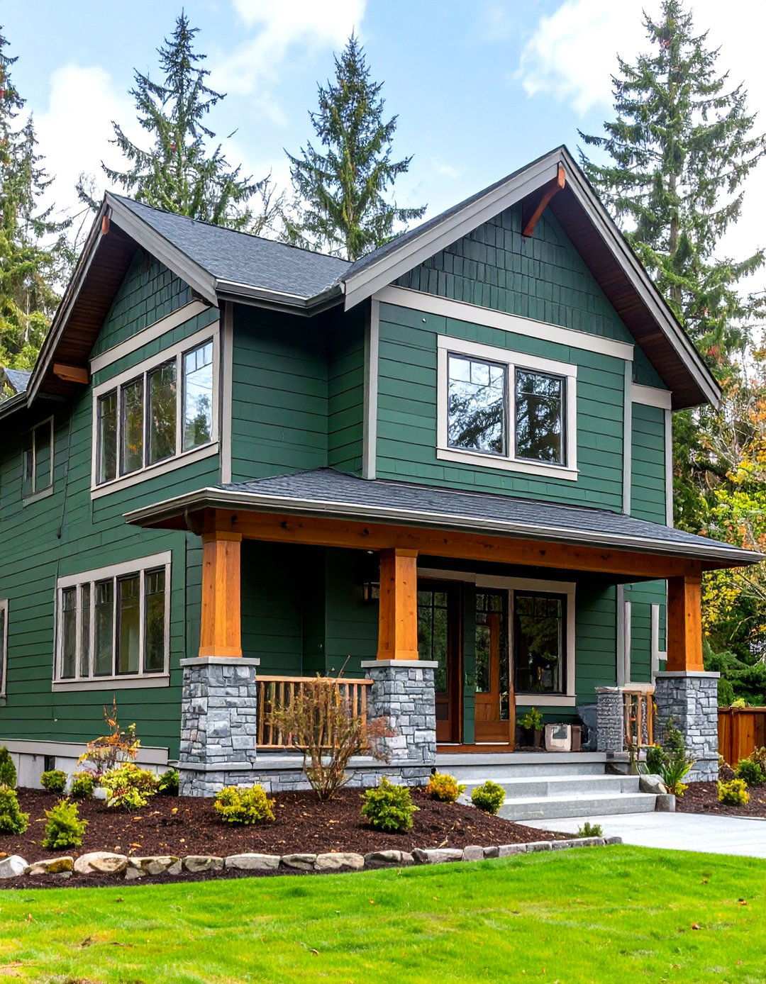 Forest Green Vinyl with Gray Brick Contemporary Balance - 24 Vinyl Siding and Brick Combinations