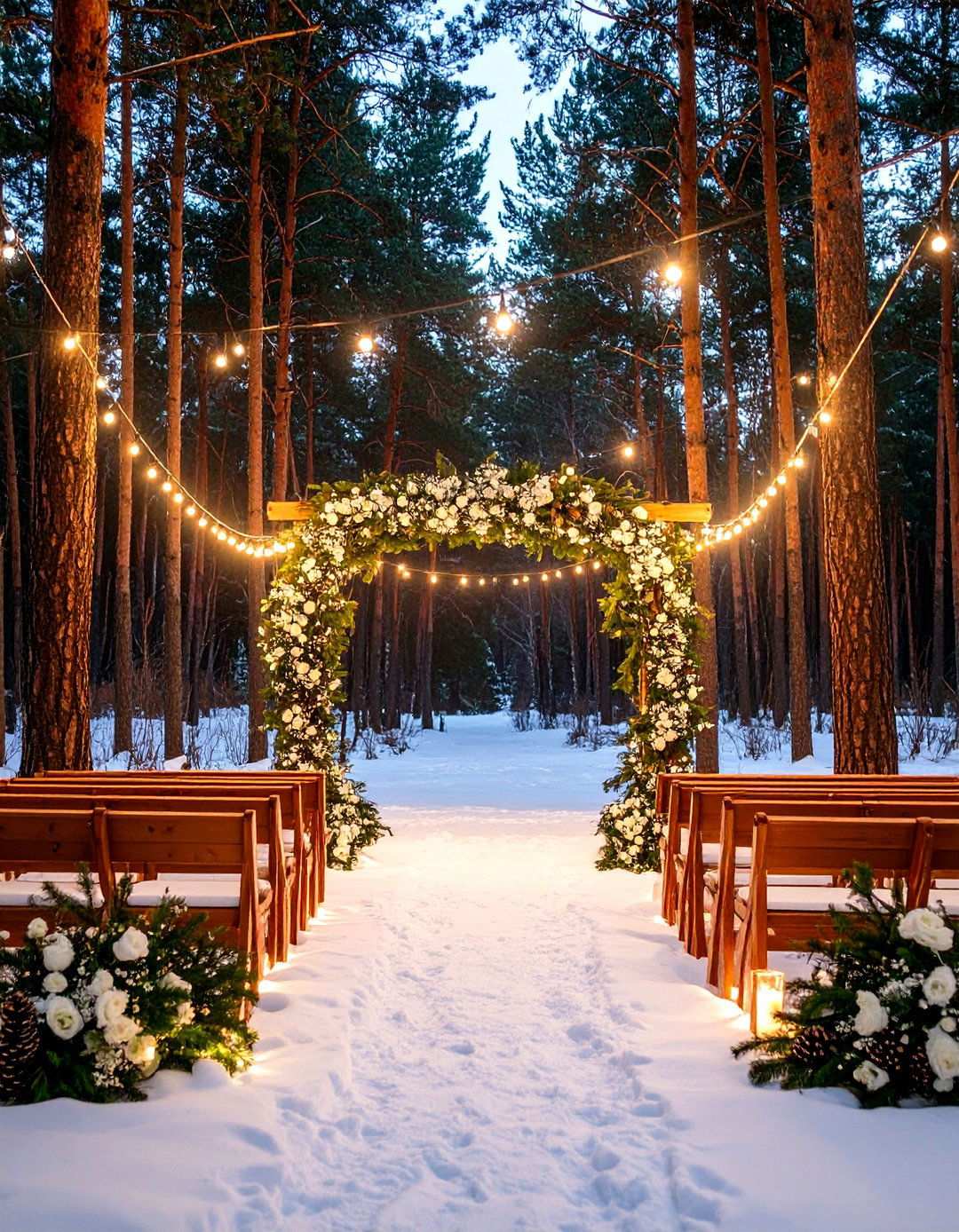 Forest Winter Ceremony with Natural Branch Architecture - 24 Winter Wedding Ideas