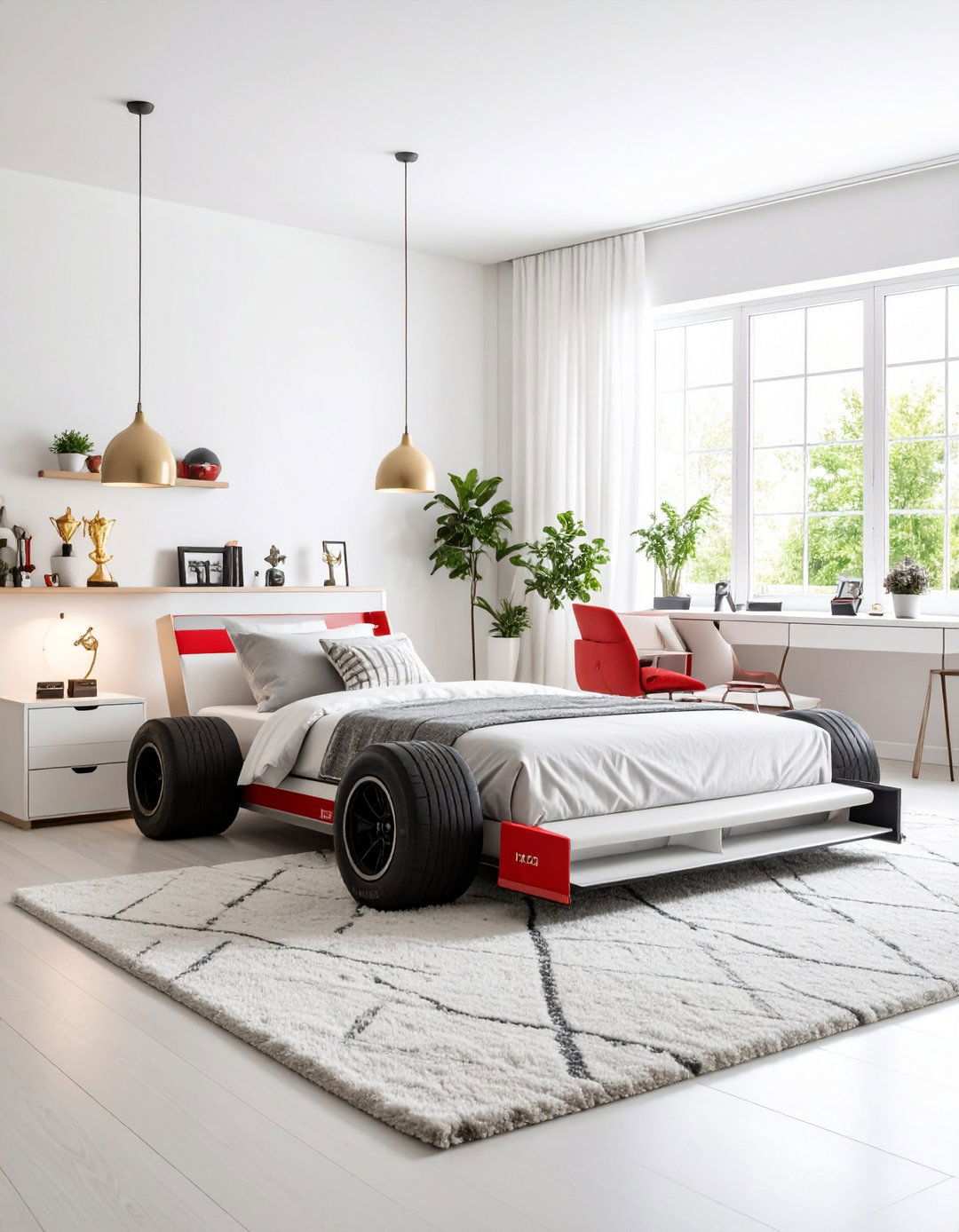 Formula One Racing Garage with Professional Pit Stop - 24 Red Boy Room Ideas