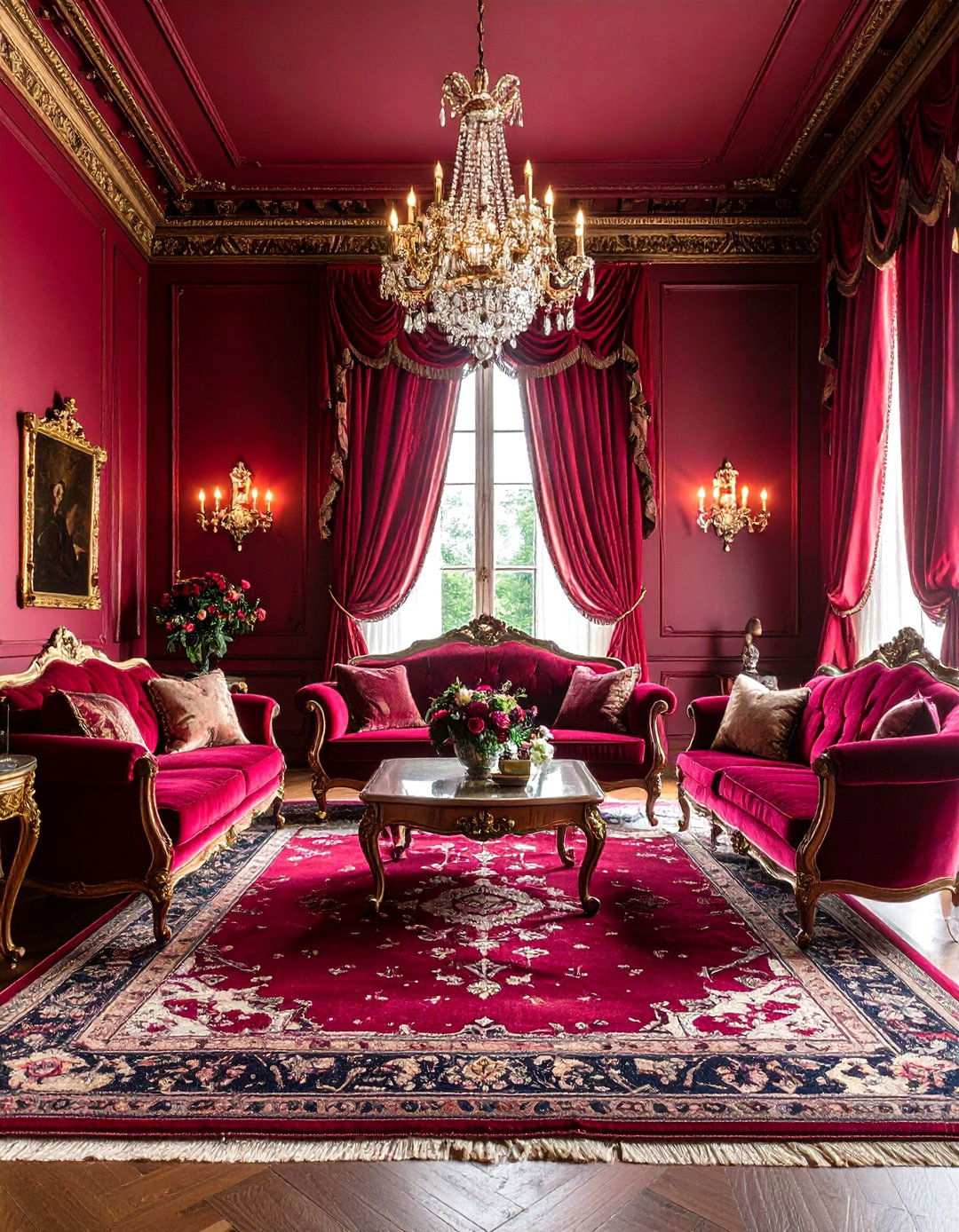 French Chateau Burgundy Living Room - 24 Royal Living Room Design Ideas