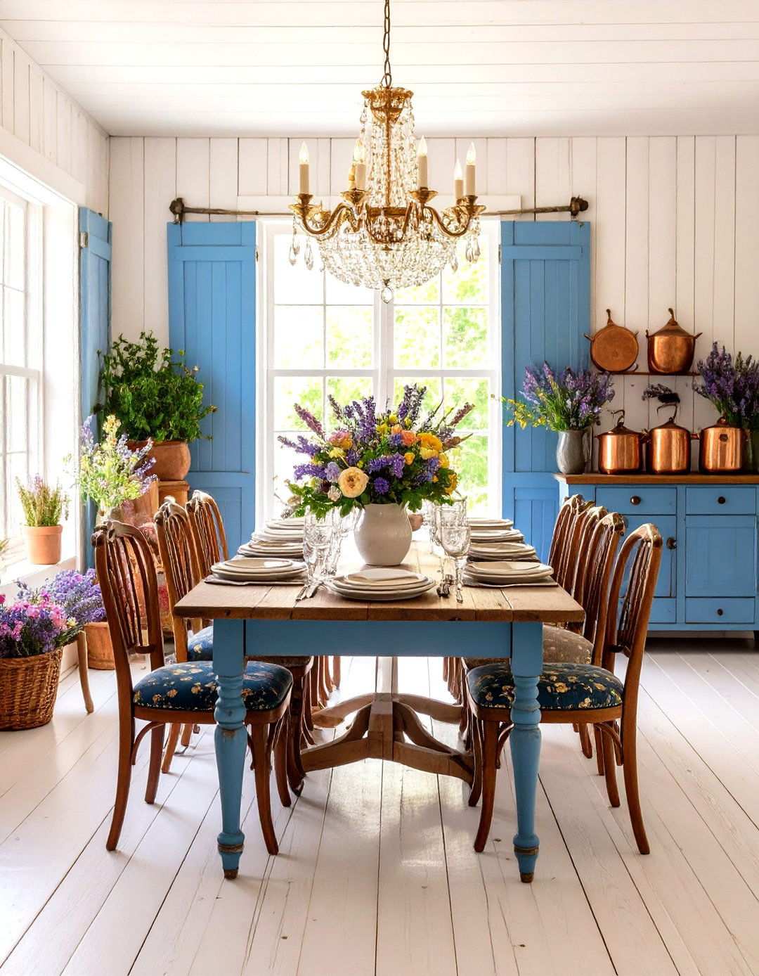 French Country Dining Area with Distressed White Shiplap - 24 shiplap accent wall ideas
