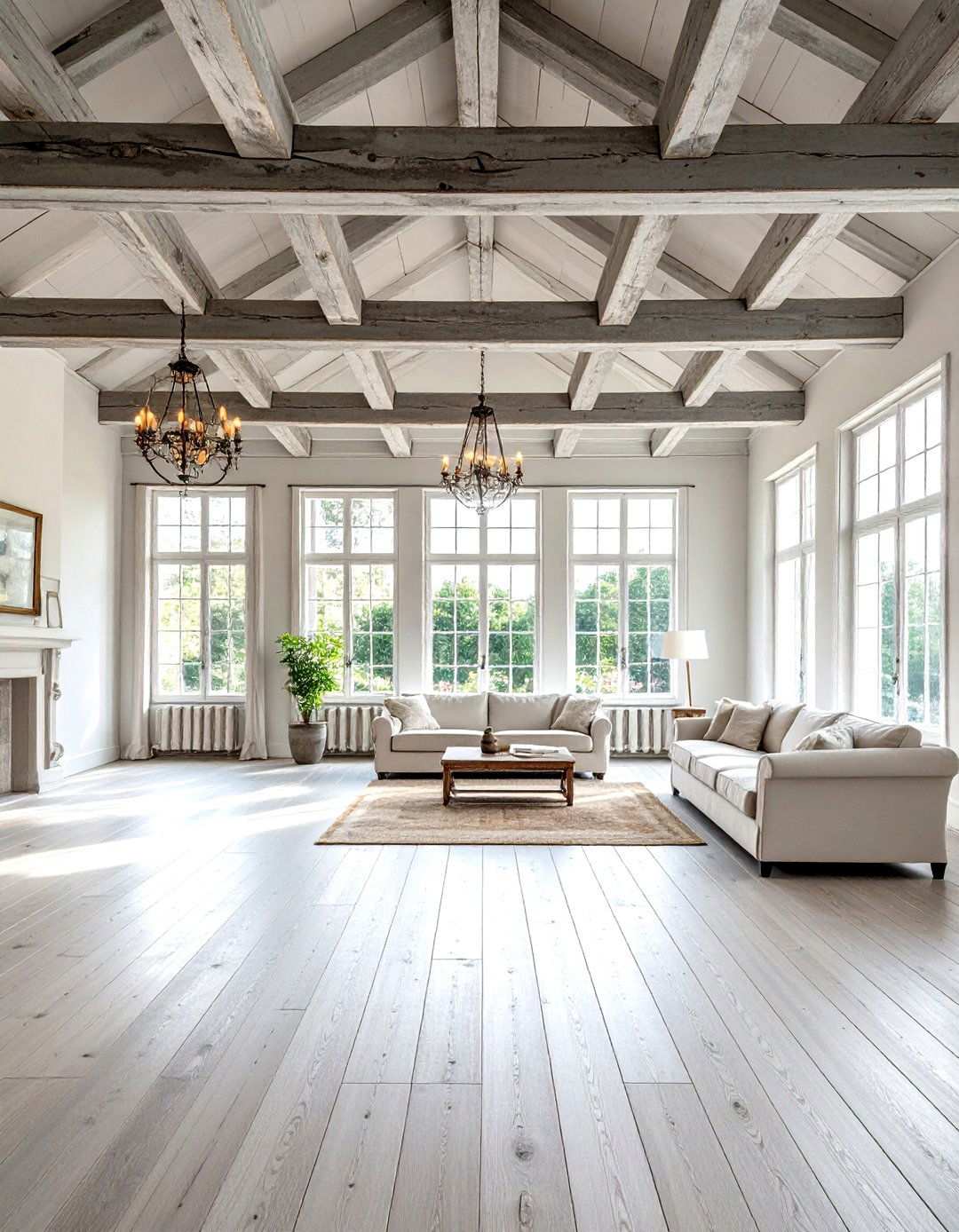 French Country Distressed Beam Finish - 24 Vaulted Ceiling With Beams