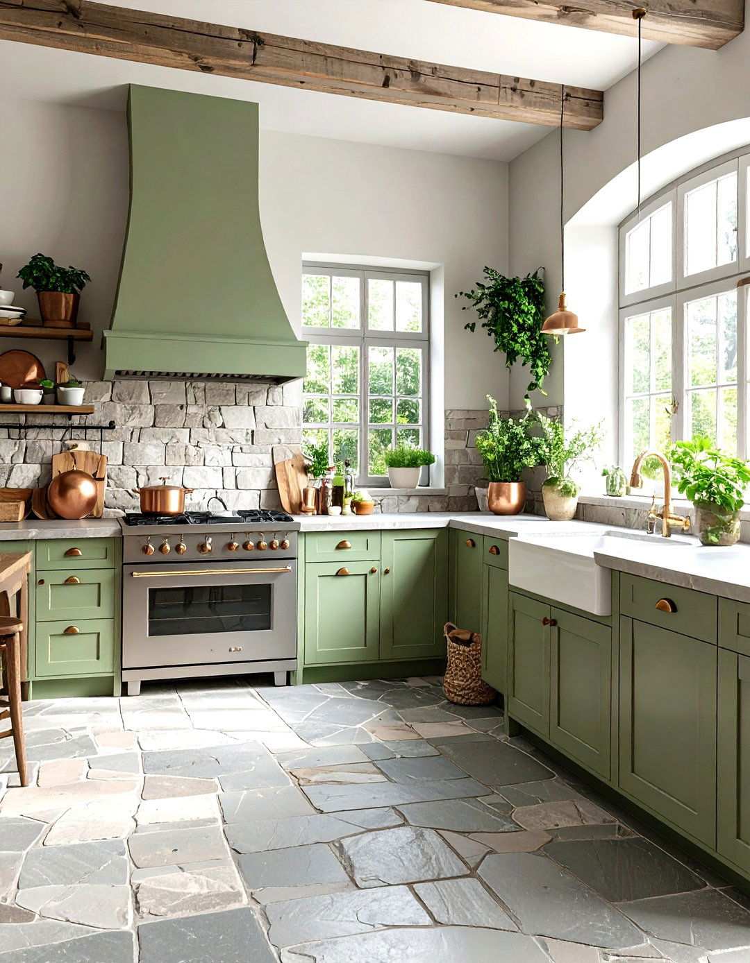 French Country Grey Stone Floor Kitchen - 24 Kitchens With Grey Floors