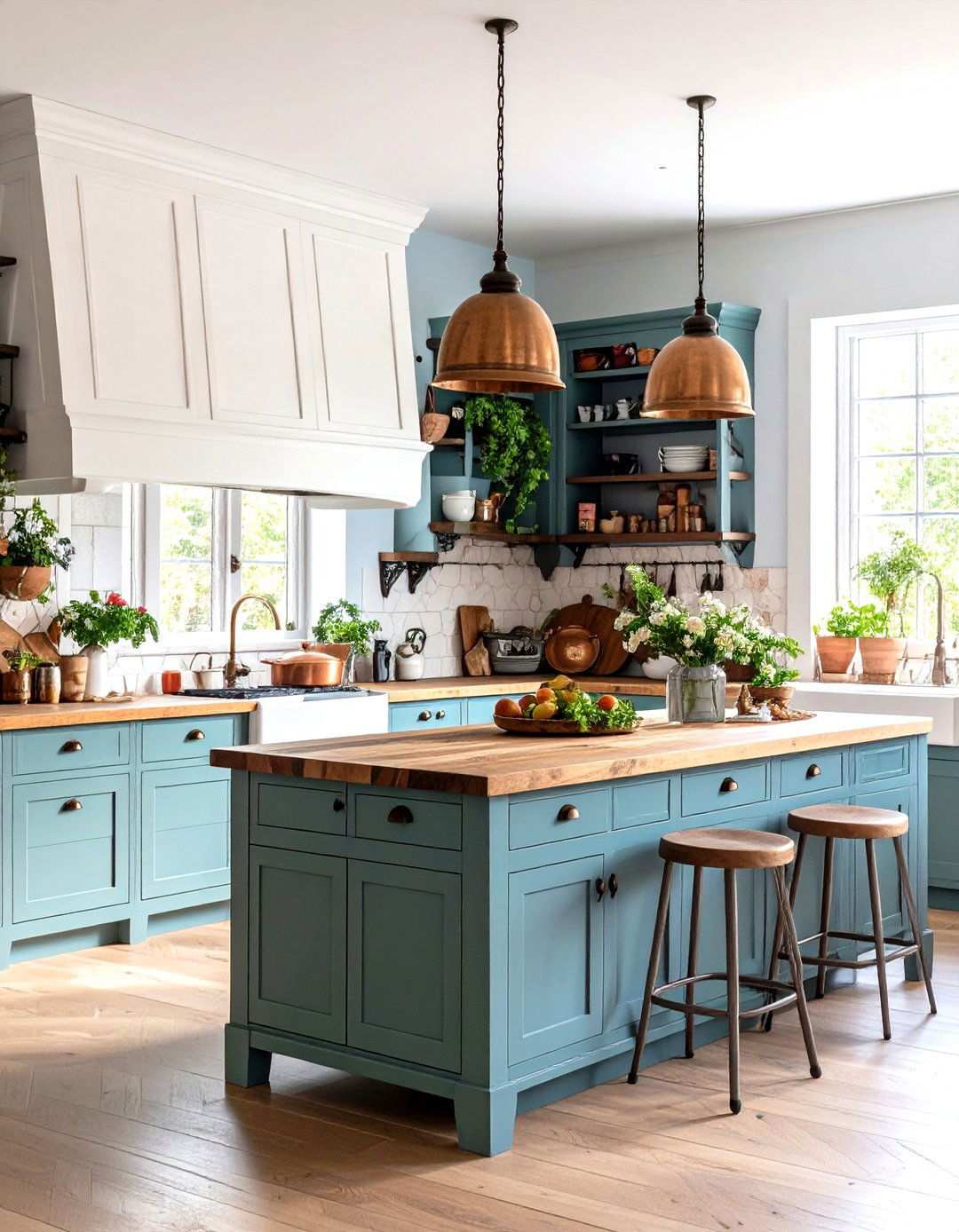 French Country Kitchen with Butcher Block and Copper Accents - 24 Kitchens With Butcher Block Countertops