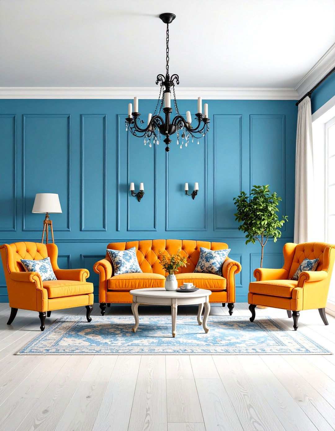 French Country Orange and Periwinkle Romance - 24 orange and blue living room ideas