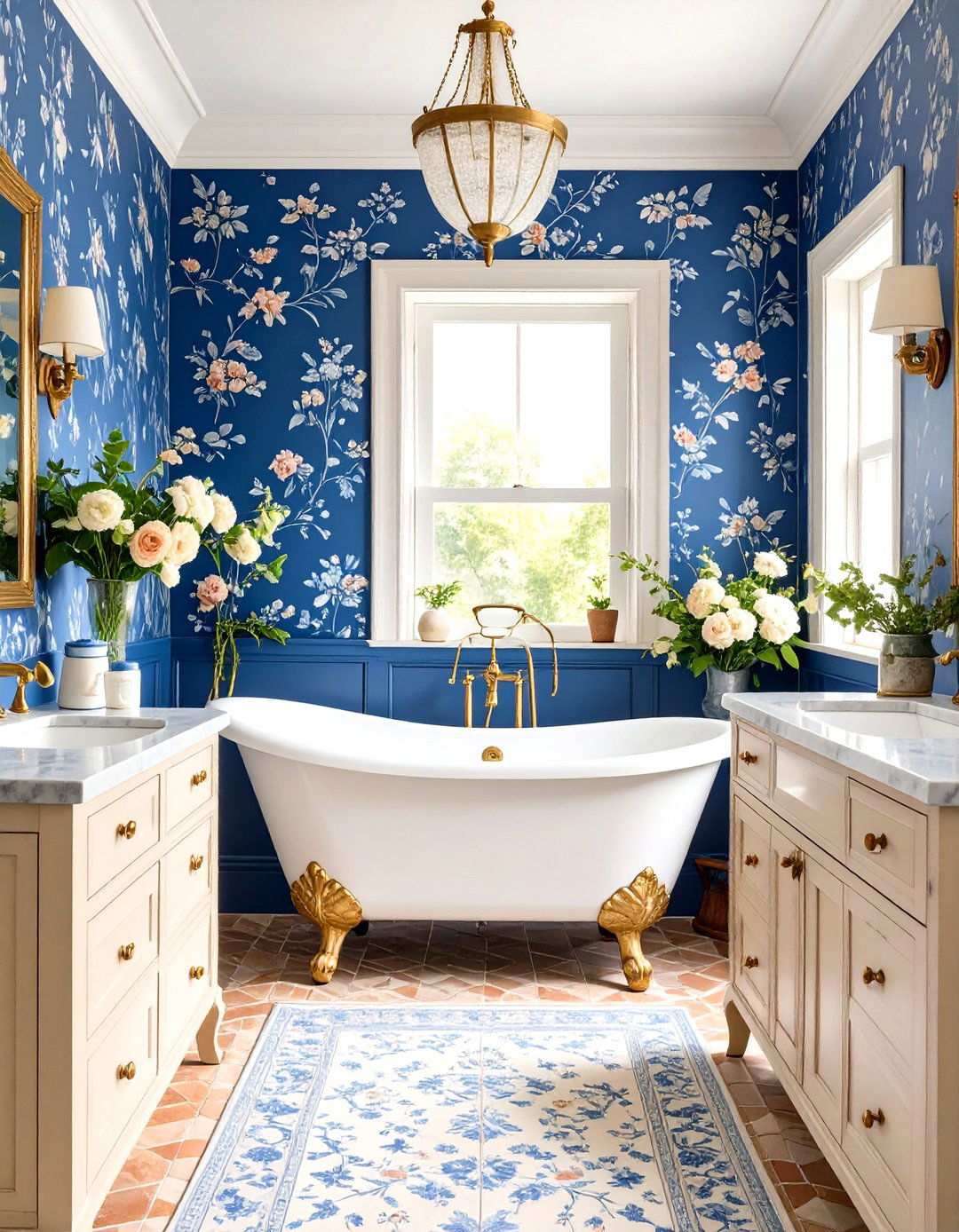 French Country Toile Wallpaper Bathroom - 24 Traditional Bathroom Ideas