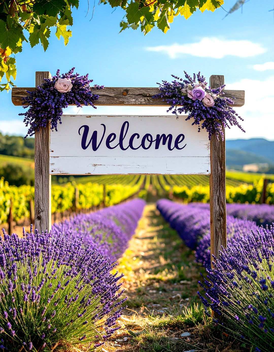 French Country Wedding Welcome Sign with Lavender and Vintage Lace - 24 Wedding Welcome Sign Ideas