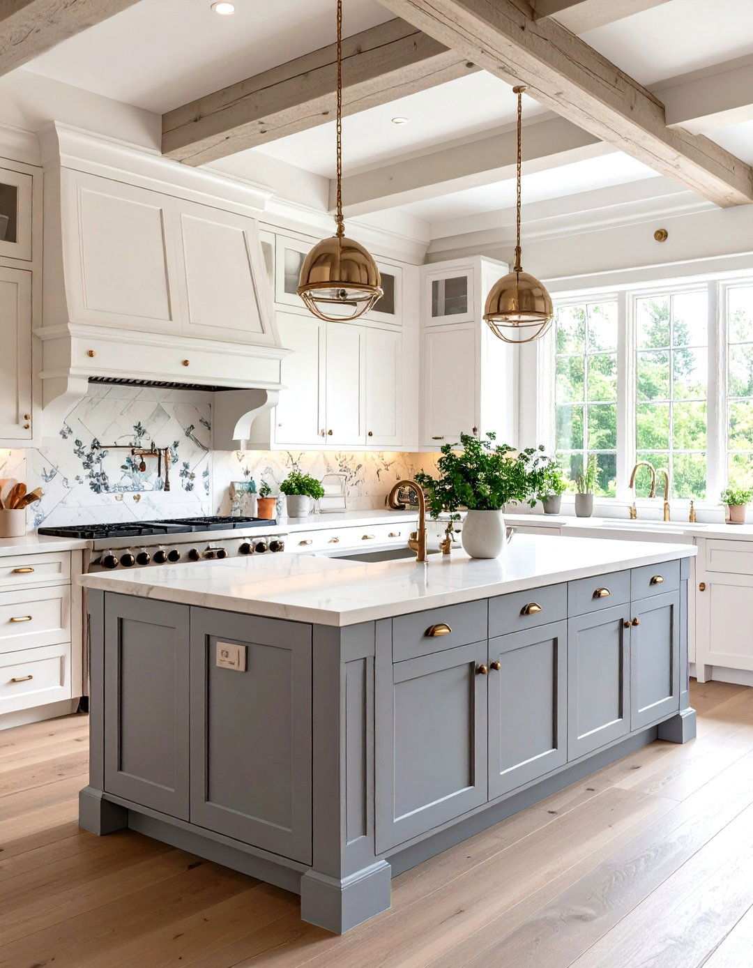 French Country White Cabinets With Dove Grey Island - 24 White Kitchen Cabinets With Grey Island Ideas